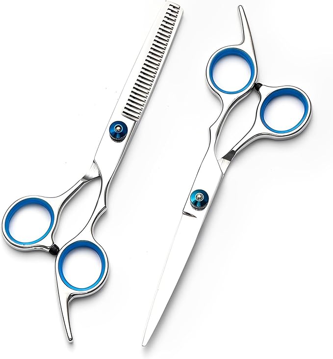 Hair Cutting Scissors Kit 11PCS, Professional Haircut Scissors with Japanese Stainless Steel Shears, Thinning Shears, Haircut Accessories in Leather Case for Salon/Home (Silver)
