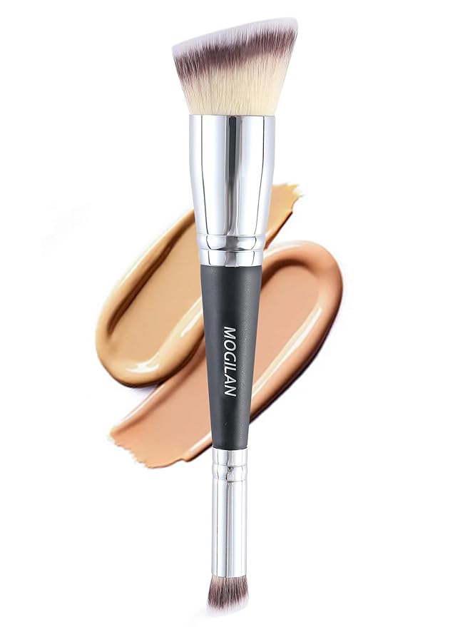 Professional Dual-Ended Makeup Brush - Buff, Blend & Perfect Foundation, Concealer, and Cream Products for Seamless Makeup Application Vegan Face Brush, Black