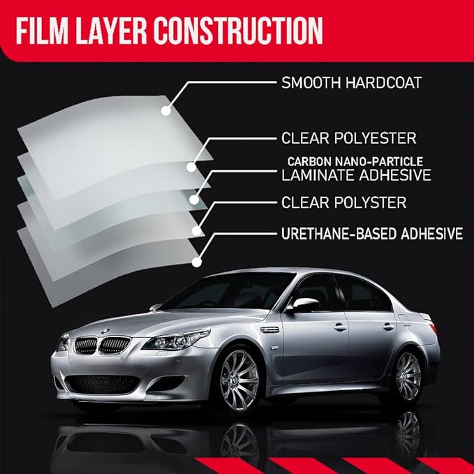 United Window Tint Car Film 20" in x 25'Ft MAX Nano Carbon Film 2Ply 5% VLT - Clear Polyester Privacy Window Tint Blocks UV/IR Rays, Heat & Glare- Laminate Adhesive with Lifetime Color Stability…