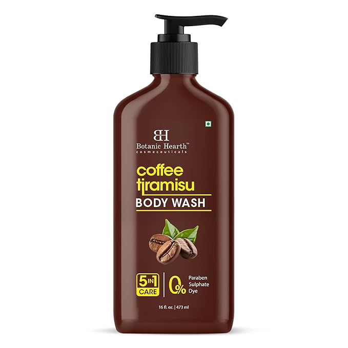 Botanic Hearth Coffee Tiramisu Body Wash, 5-in-1 Care Formula, Paraben & Sulphate Free, 16 fl oz (473 ml), Nourishing Body Cleanser with Invigorating Coffee Aroma