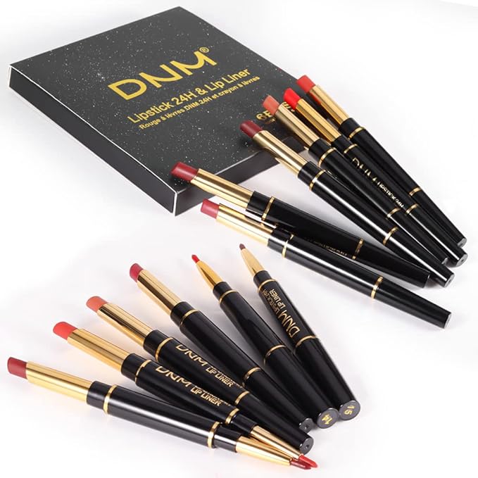 BINGBRUSH 6Pcs Double Ended Mauve Ruby Deep Red Matte Lip Liner and Lipstick Makeup Combo Set for Women, Light Brown Lipliner 24 Hours Original Waterproof Long Lasting Lip Stains Pencil Kit Set