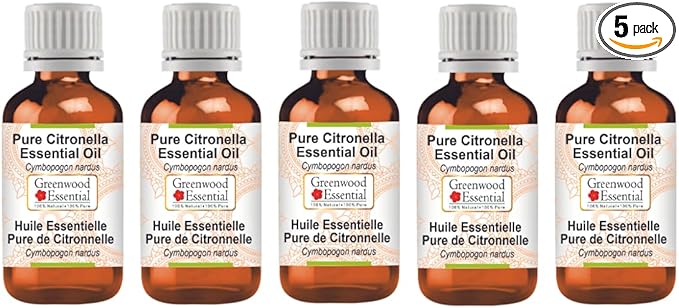 Greenwood Essential Pure Citronella Essential Oil (Cymbopogon nardus) Steam Distilled (Pack of Five) 100ml X 5(16.9 oz)
