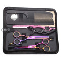 Purple Dragon 5.5 inch Hair Cutting Scissors Set with Razor, Leather Scissors Case, Barber Hair Cutting Shears Hair Thinning/Texturizing Shears for Professional Hairdresser or Home Use (Multi-colored)