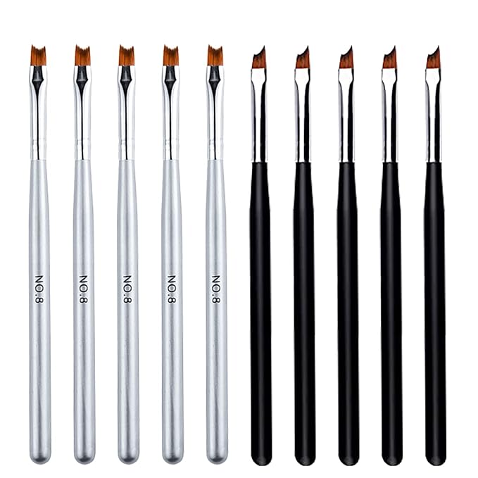 WOKOTO 10pcs French Nail Brushes For Nails 2 Style Moon Shape French Brush For French Tip Nail Brushes French Manicure Brush For Women Nail Art Brushes Nails Wood Penholder French Tip Nail Tools