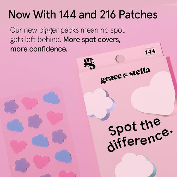 grace & stella Award Winning Pimple Patches for Face - Dermatologist Tested Acne Patches - Hydrocolloid Patch for Breakouts, Whiteheads - Vegan Acne Spot Treatment for Face (Multishape, 144 Count)