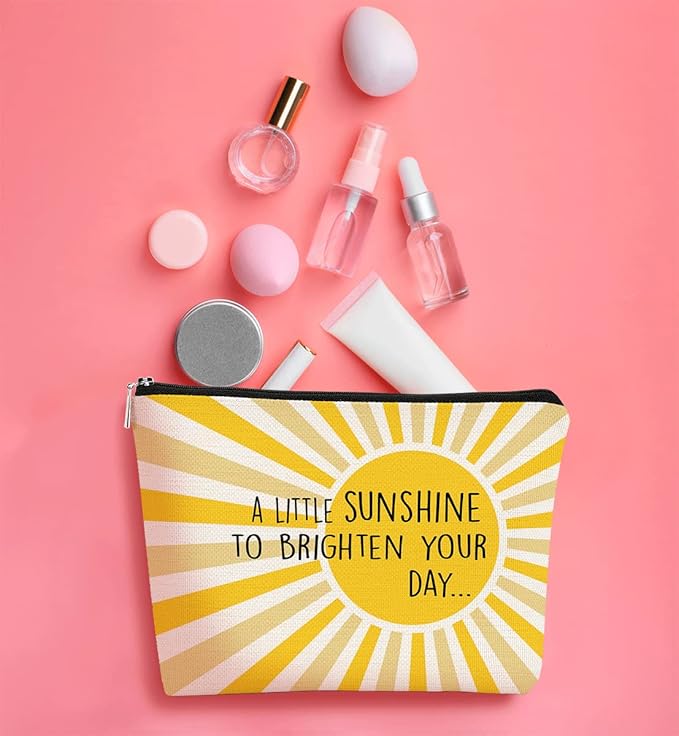 A Little Sunshine To Brighten Your Day Yellow Summer Inspirational Makeup Bag for Women, Cosmetic Bag Gift for Teen Girls,Birthday Christmas Gifts for Women Friends Mom Wife Grandma Daughter Teacher