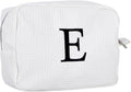 Personalized White Waffle Makeup Bag,Custom Embroidered Initial Cosmetic Pouch for Women,Monogrammed Cosmetic Case,Bridesmaid Gifts (E)
