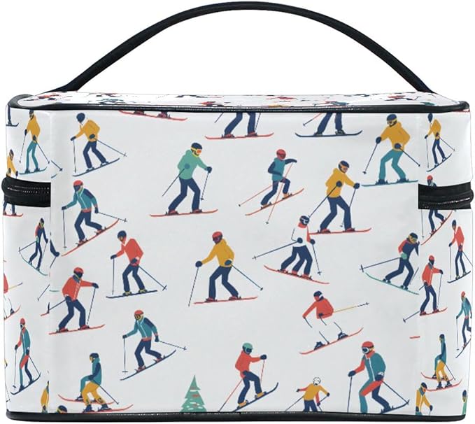 Makeup Train Case Winter Sports Skiers Carrying Portable Zip Travel Cosmetic Brush Bag Organizer Large for Women