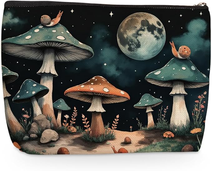 Wenboco Mushroom Makeup Bag, Mushroom Gifts Travel Makeup Case Cosmetic Bags for Women, Portable Pouch Purse Travel Essentials Toiletries Accessories, Christmas Birthday Gifts