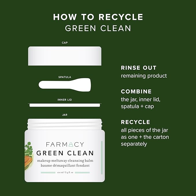 Farmacy Makeup Remover Cleansing Balm - Green Clean Waterproof Makeup Remover + Oil Based Cleanser - Gentle Exfoliating Double Cleanser - Melts From Balm to Milky Lather (12ml)