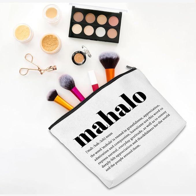 Christmas Thank You Gifts Mahalo Definition Inspirational Makeup Bag Hawaii Cosmetic Bag Hawaiian Gifts Hawaiian souvenirs for Women Female Grandma Mom Sister Friend Wife Travel Toiletry Bag Birthday