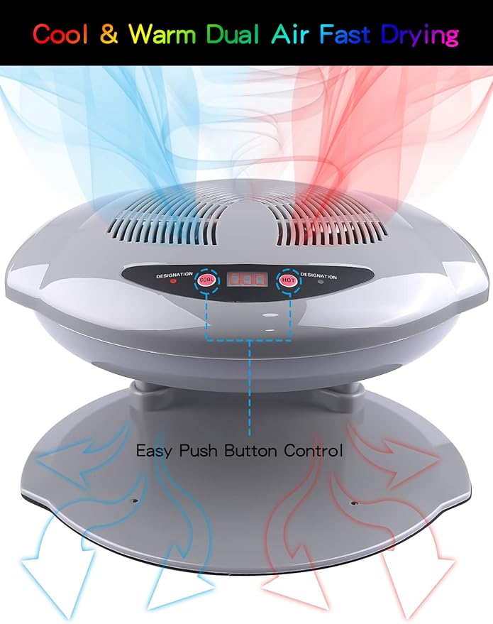 Kalolary Nail Lamp, 400W Air Nail Dryer Nail Fan Hair Dryer for Hands and Feet Nail Polish Automatic Sensor Warm Cool Breeze Use at Home and Salon (Grey)