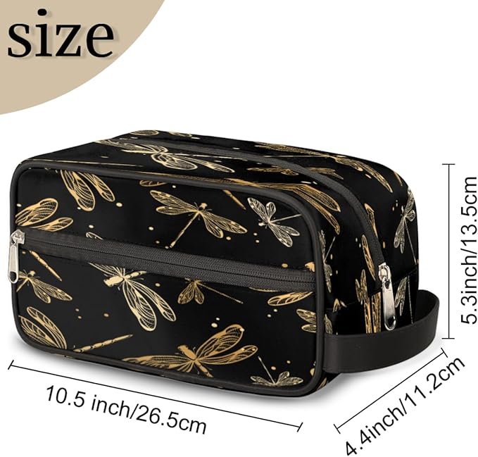 Vintage Animal Gold Dragonfly Travel Toiletry Bag for Women Men Lightweight Cosmetic Makeup Bag Organizer Waterproof Shaving Bag Dopp Kit with Large Capacity for Toiletries and Shaving Accessories