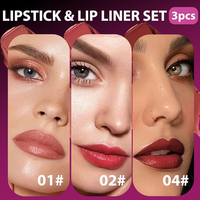6Pcs 2 in 1 Nude Rose Red Brown Lip Liner and Lipstick Combo Set for Women,Lipstick Stain Lip Liner for Daily & Party Long Lasting Waterproof Smudge Proof 24 Hour Full Coverage Vegan Lip Makeup Kit