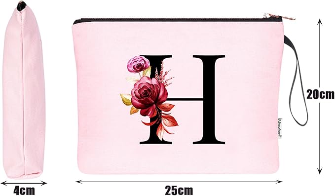 Vavabox A-Z Personalized Makeup Bag, Birthday Gifts for Women Mom, Gifts for Best Friend, Bride Bridesmaid Cosmetic bag (H, Pink)