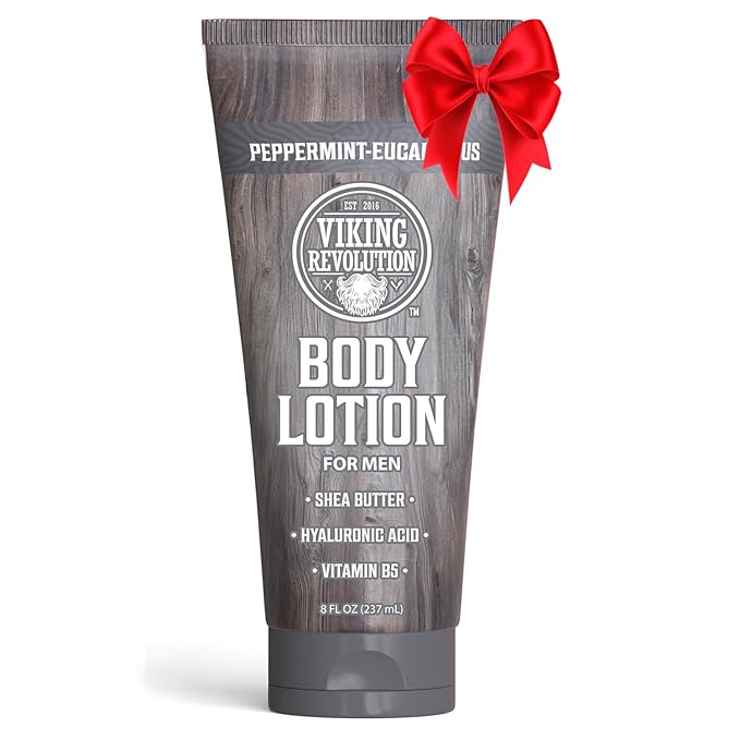 Viking Revolution Peppermint Eucalyptus Body Lotion for Men –Mens Lotion for Dry Skin with Shea Butter, Hyaluronic Acid and Vit B5 –Nourishing Mens Body Lotion for Hydrated and Smooth Skin(8oz,1 Pack)