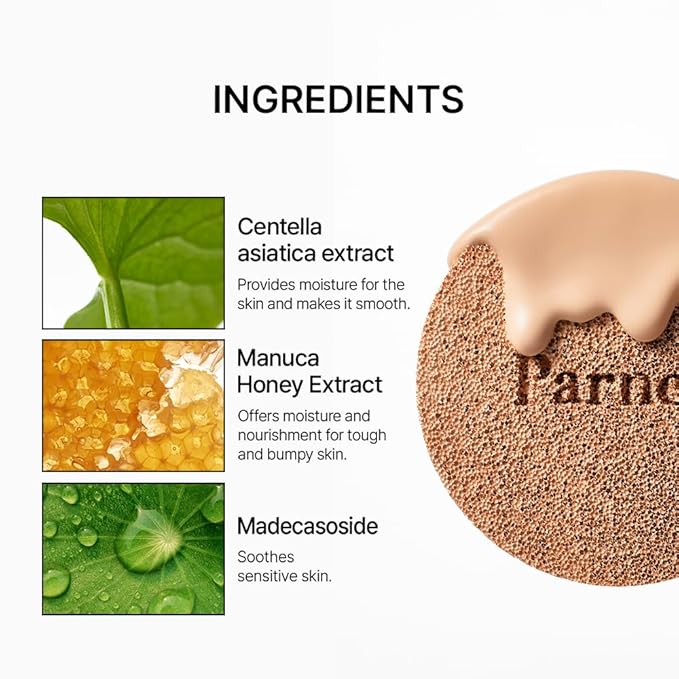 Parnell Cicamanu Serum Cushion - Moisturizing Foundation for Soothing, Coverage, Glass Skin and Lightweight for Sensitive and Dry Skin Pearl Skin (0.52 Fl Oz) (37N Truffle)