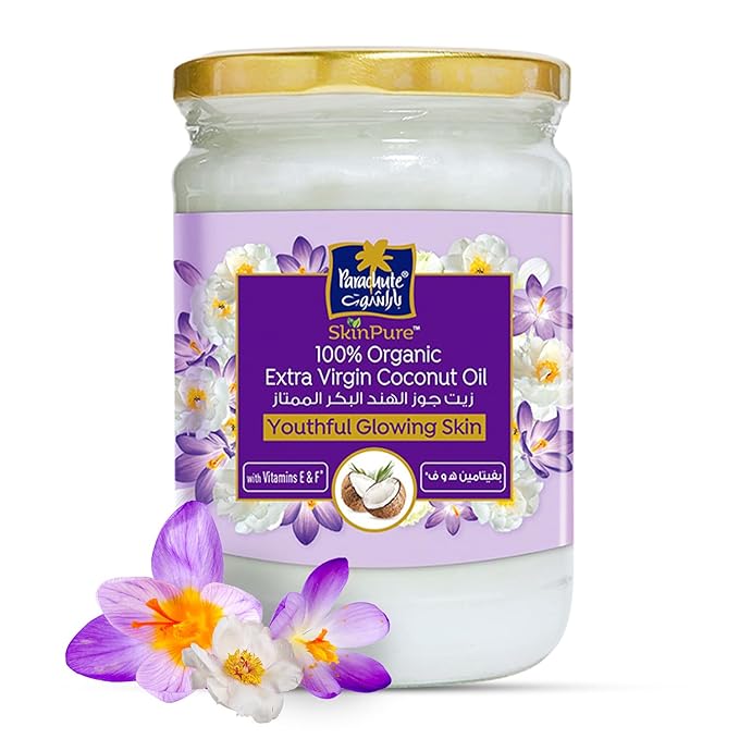 Parachute Advansed SkinPure 100% Organic Extra Virgin Coconut Oil with Vitamin E & F |Face & Body Oil Moisturizer| For Youthful, Glowing Skin| Evens Skin Tone| Cold Pressed | 6.7 fl.oz | Glass Jar