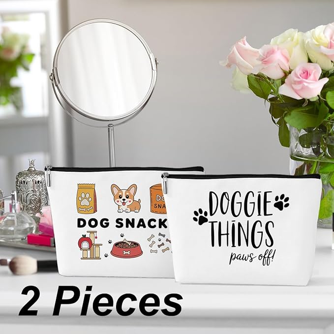 2 Pcs Cute Dog Makeup Bag, Large Capacity Travel Makeup Case Cosmetic Bags for Women, Portable Pouch Purse Travel Essentials Toiletries Accessories, Christmas Birthday Gifts for Women