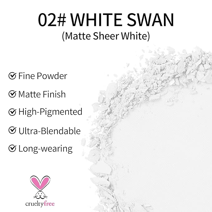 Erinde Single White Matte Eyeshadow Palette, Velvet Eye Shadow Compact Powder Primer Base Makeup, Long-Lasting Eye Makeup, Ultra-Blendable, Pigmented Color, Vegan Formula, 02# WHITE SWAN
