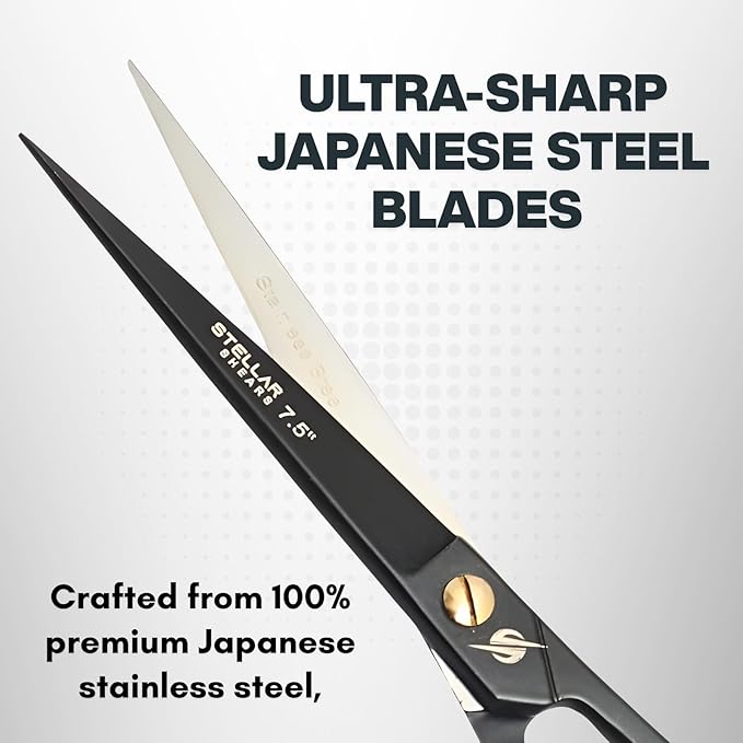 Professional Hair Cutting Scissors 7.5” – Premium Japanese Stainless Steel Barber Shears for Men, Women, Kids & Pets – Precision Haircut Scissors for Salon & Home Use – Black