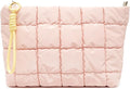 Puffer Quilted Makeup Bag Travel Cosmetic Bag Portable Puffy Checkered Toiletry Pouch Skincare Organizer Purse Pencil Case (Pink)