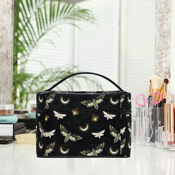 Goth Makeup Bag Black, Gothic Moth Butterfly Makeup Organizer Bags Toiletry Bag Box Travel Cosmetic Bag Make Up Train Case for Women Teen Girl Ladies