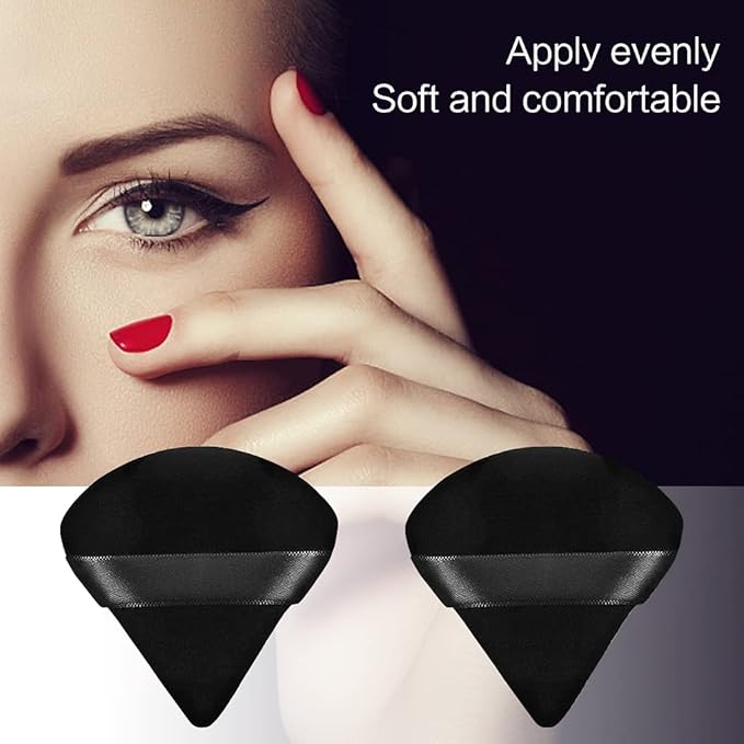 4 facial soft triangle puffs, wet and dry makeup tools, used for powder, mineral powder, body powder, foundation make-up, washable powder puffs (Black)