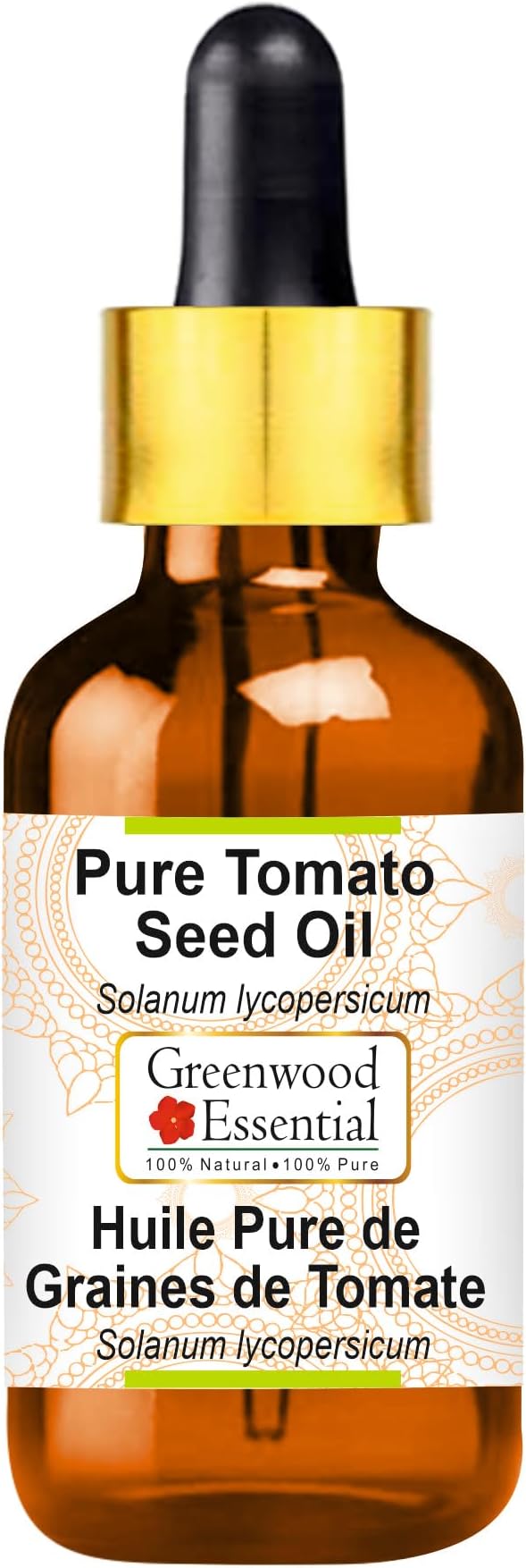 Greenwood Essential Tomato Seed Oil (Solanum lycopersicum) with Glass Dropper | Cold Pressed | Natural | Undiluted | For Diluting Essential Oils | For Skin & Massage | Men & Women | 50ml (1.69 oz)