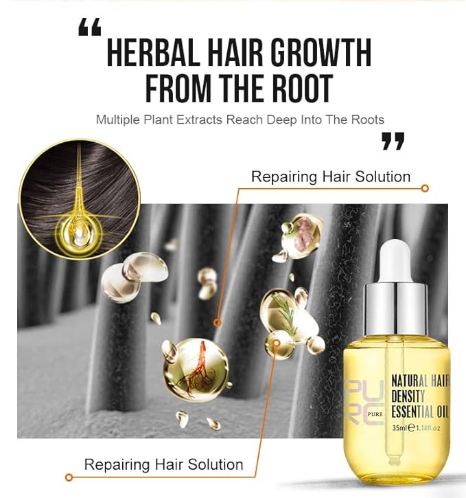 PURC Natural Hair Density Essential Growth Oil for Men and Women Damaged Hair, Veganic, HuaQing 2 Pcs,