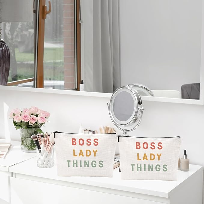 2pcs Boss Lady Gifts for Women Makeup Bag, Boss Lady Cosmetic Bag Thank You Gift from Coworker Mentor Supervisor Leader Christmas Birthday Retirement Gifts