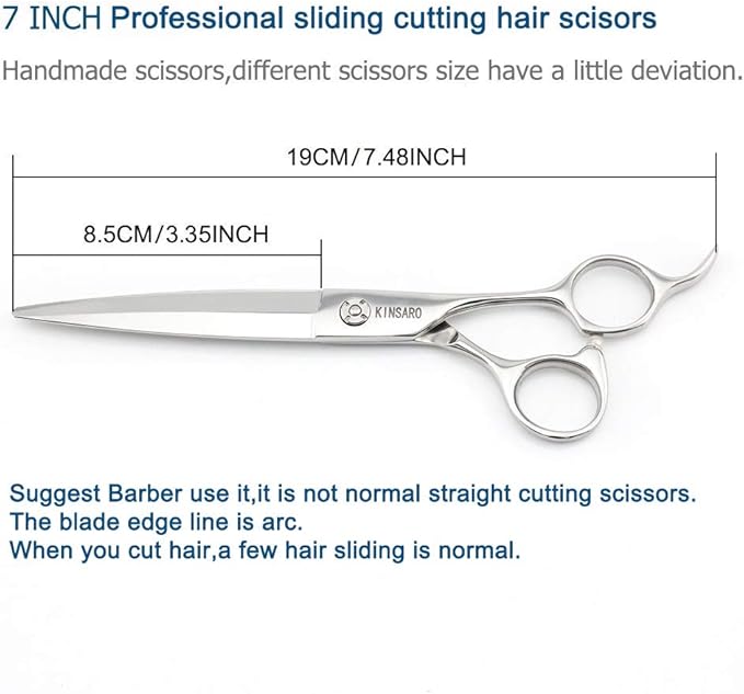 Barber Scissors 7" Professional Sliding Hair Scissors Willow Shape Sliding Hair Shears Professional Haircut Razor Edge 440c Barber Shears KINSARO for Hairdresser Barbershop or Home Use