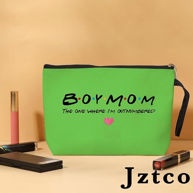 Jztco Boy Mama Makeup Bag, Baby Shower Gifts for Mom First Time, Christmas Birthday Unique Cosmetic Bag Funny Mothers Day, New Mom Gifts - Boy Mama The One Where I'm Outnumbered, Green-2
