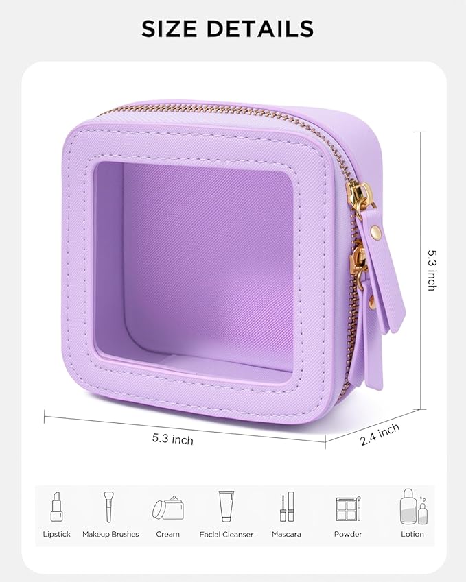 KOTORA Small Makeup Bag for Purse Cute Travel Makeup Bag Clear Cosmetic Bag with Zipper, Car Make Up Bag Organizer Storage Traveling Car Accessories Travel Essentials for Women (Mini Purple)