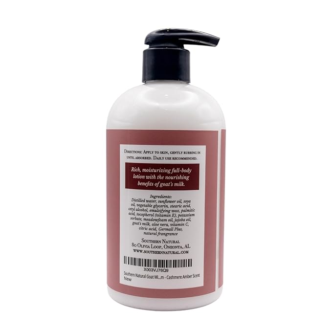 Southern Natural Goat Milk Lotion – Nourishing Face, Body & Hand Moisturizer for Dry & Sensitive Skin - Hydrating Cream, Gentle Skincare for Soft & Smooth Feel - Cashmere Amber Scent - 12oz