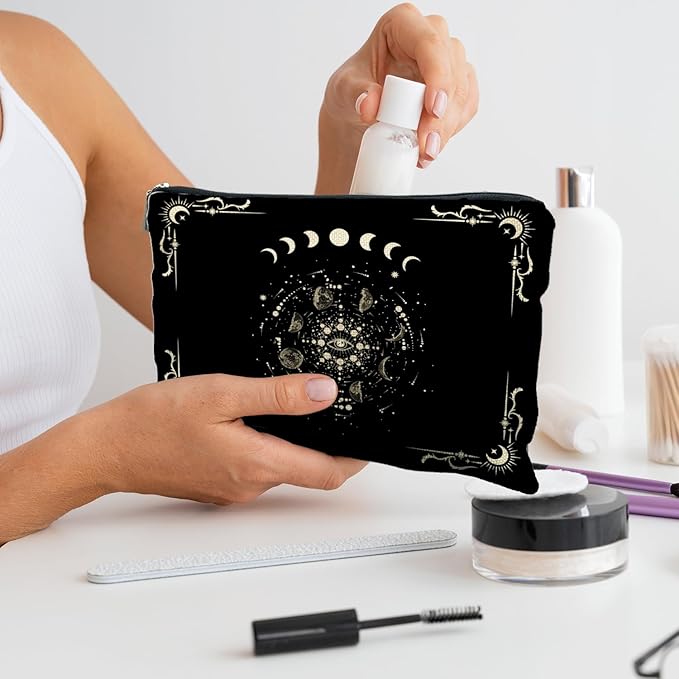 Boho Celestial Moon Phase Makeup Bag - Witchy, Halloweencosmetic Bag