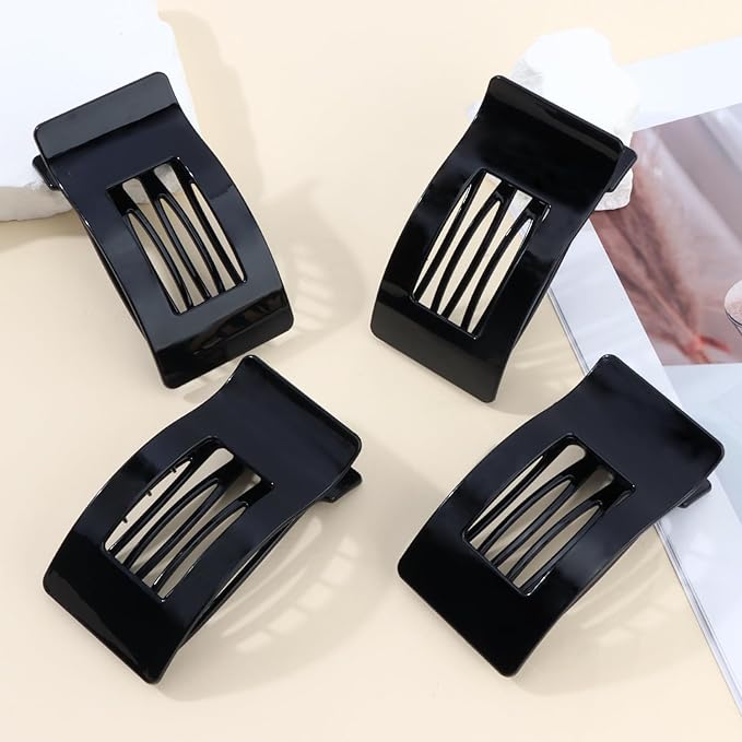 Velscrun Flat Hair Clips for Women Girls, Bright Black Lay Flat Claw Clips, Strong Hold Large Side Hair Clip All Hair Types, French Duck Billed Non Slip Grip Daily Styling Hair Jaw Claw Clip