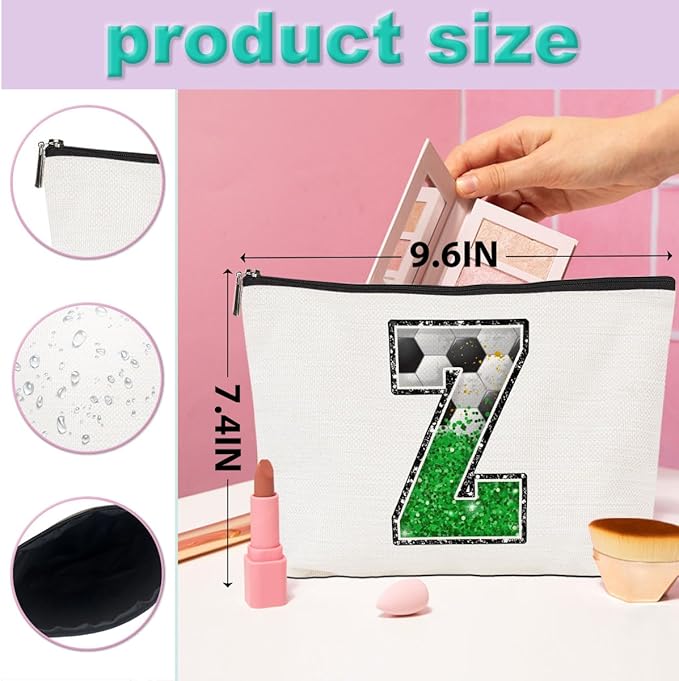 Soccer Gifts Initial Makeup Bag Monogrammed Cosmetic Bag Letter Z Zipper Pouch Soccer Accessories for Girls Women Player Coach Friend Stuff Graduation Birthday Gifts