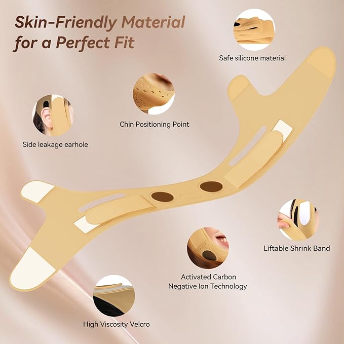 Reusable V Line Silicone Face Strap, Soft Silicone Chin Strap for Women 23-27 Inches (blown)