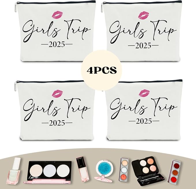 4 PCS Girls Trip Gifts Favors 2025 Girls Weekend Gifts for Women Bestie Gifts Friend Gifts Girls Trip Favors for Sister Females Friendship Holiday Vacation Makeup Bag Weekend Bags for Women
