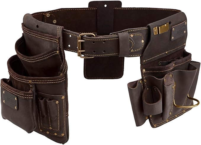 Ox Pro Drywall Tool Belt - 22-Pocket Leather Tool Belt Pouches - Belt (XL) Made of Oil-Tanned Leather with Double-Stitching and Steel Rivets - OX-P263806