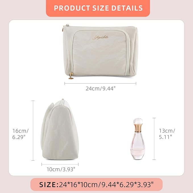 Cosmetic Bag Travel Makeup Bag Large Capacity Small Travel Zipper Pouch Makeup Organizer Bag for Women (White-2 Pack)