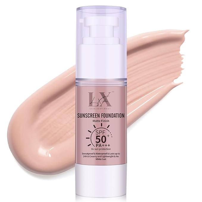Tinted Face Sunscreen - Waterproof & Lightweight Liquid Foundation with SPF 50++, 3-in-1 Full Coverage Foundation Smooths & Blurs Pores, 107 Light