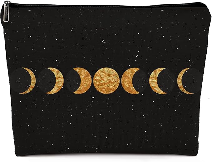 Abstract Boho Minimalist Moon Phases Cosmetic Bag, Mid Century Bohemian Modern Art Makeup Bag Zipper Cosmetic Pouch Bag Travel Linen Makeup Organizer, Boho Gifts for Women Teen Girls Her Teens