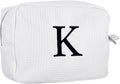 Personalized White Waffle Makeup Bag,Custom Embroidered Initial Cosmetic Pouch for Women,Monogrammed Cosmetic Case,Bridesmaid Gifts (K)