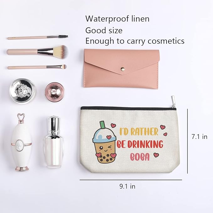 Boba Tea Lover Gifts, Boba Kawaii Makeup Bag, Boba Gifts for Girls Friend Daughter, Travel Toiletry Makeup Organizer Zipper Pouch - I'd Rather Be Drinking Boba