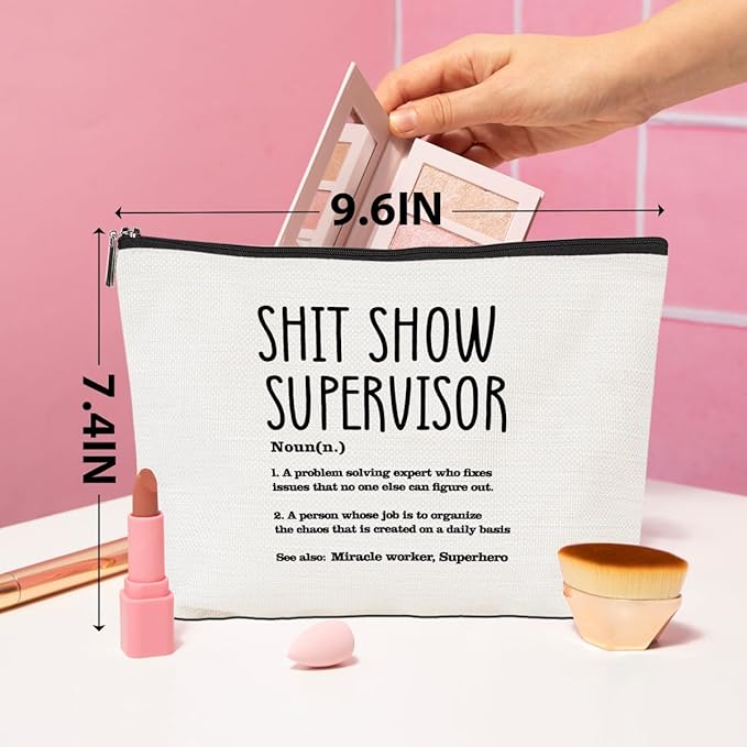 Supervisor Gifts for Women Sarcastic Makeup Bag Thank You Gifts Cosmetic Bag Funny Zipper Pouch Boss Farewell Appreciation Gifts for Coworkers Mentor Manager Leader Christmas Birthday Gifts