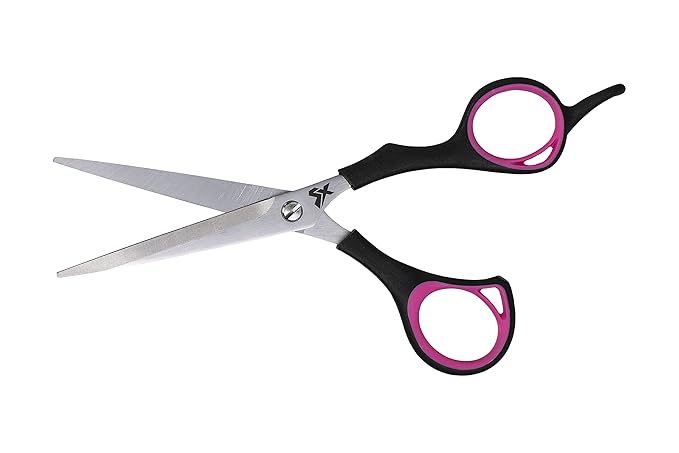 Cricket Style Xpress La-Di-Da Hair Cutting Scissors - Sharp Micro-Serrated Beveled Blades, Stainless Steel Shears Hair Scissors - Wet & Dry Use, Barber Accessories - 5.75", Pink and Black