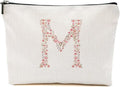 Initial Makeup Bag Floral M Personalized Cosmetic Bag Monogrammed Gifts for Women Girls Mom Bridesmaid Monogram Zipper Pouch for Teacher Appreciation Mothers Day Birthday Wedding Bridal Shower Gifts