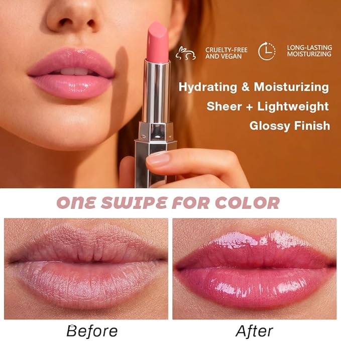 Kaely 2Pcs Honey Lipstick Tinted Lip Balm, Hydrating Shine Lipstick for Women Dry Lips, Moisturizing Nourishing Glossy Lip Gloss Stain Makeup, Sheer Lightweight, Vegan, 05 Rose+06 Girly